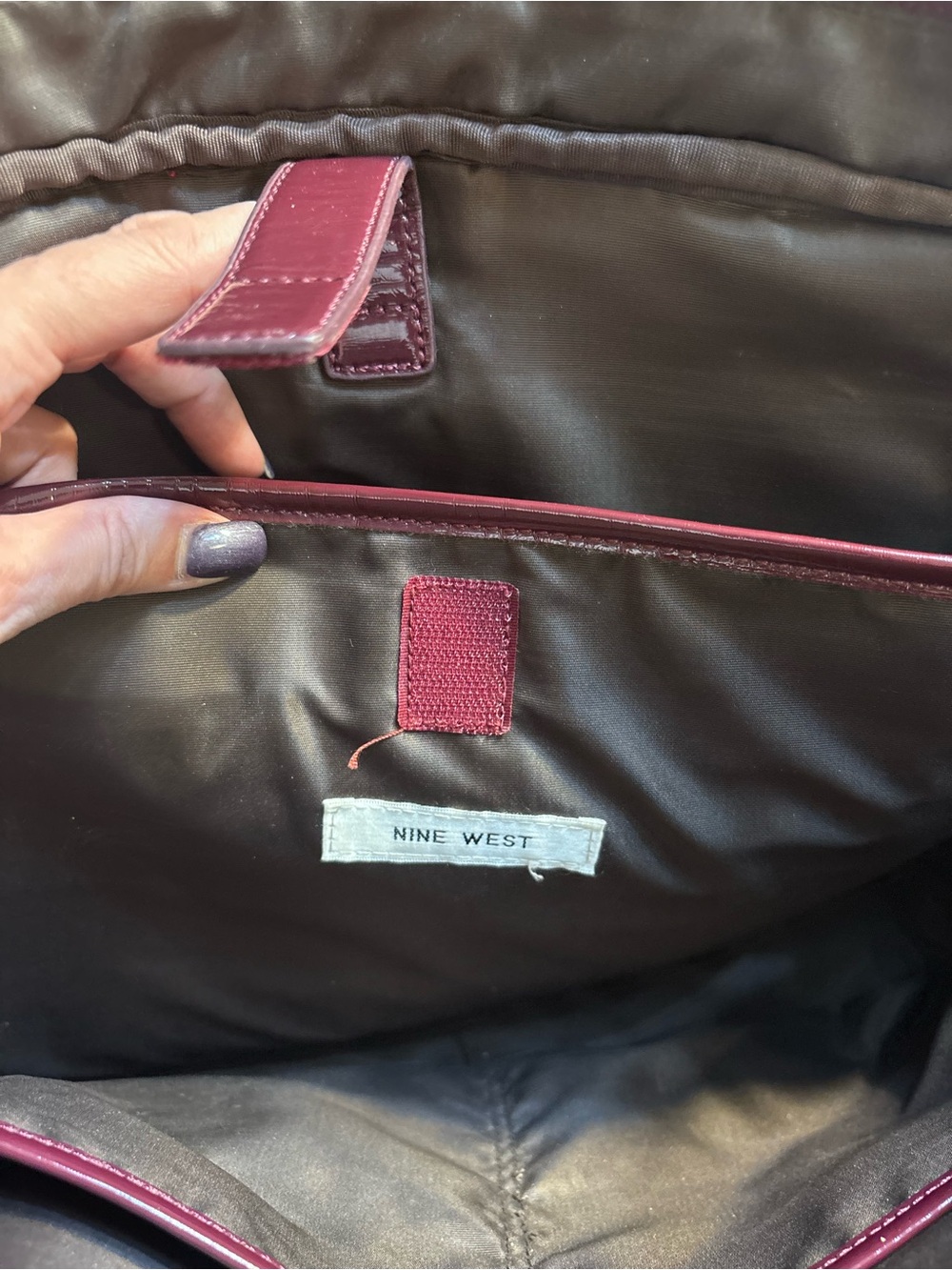 Nine West Laptop Tote Plum Purple Burgundy Quilted Diamond pattern 100% Nylon - Picture 14 of 16